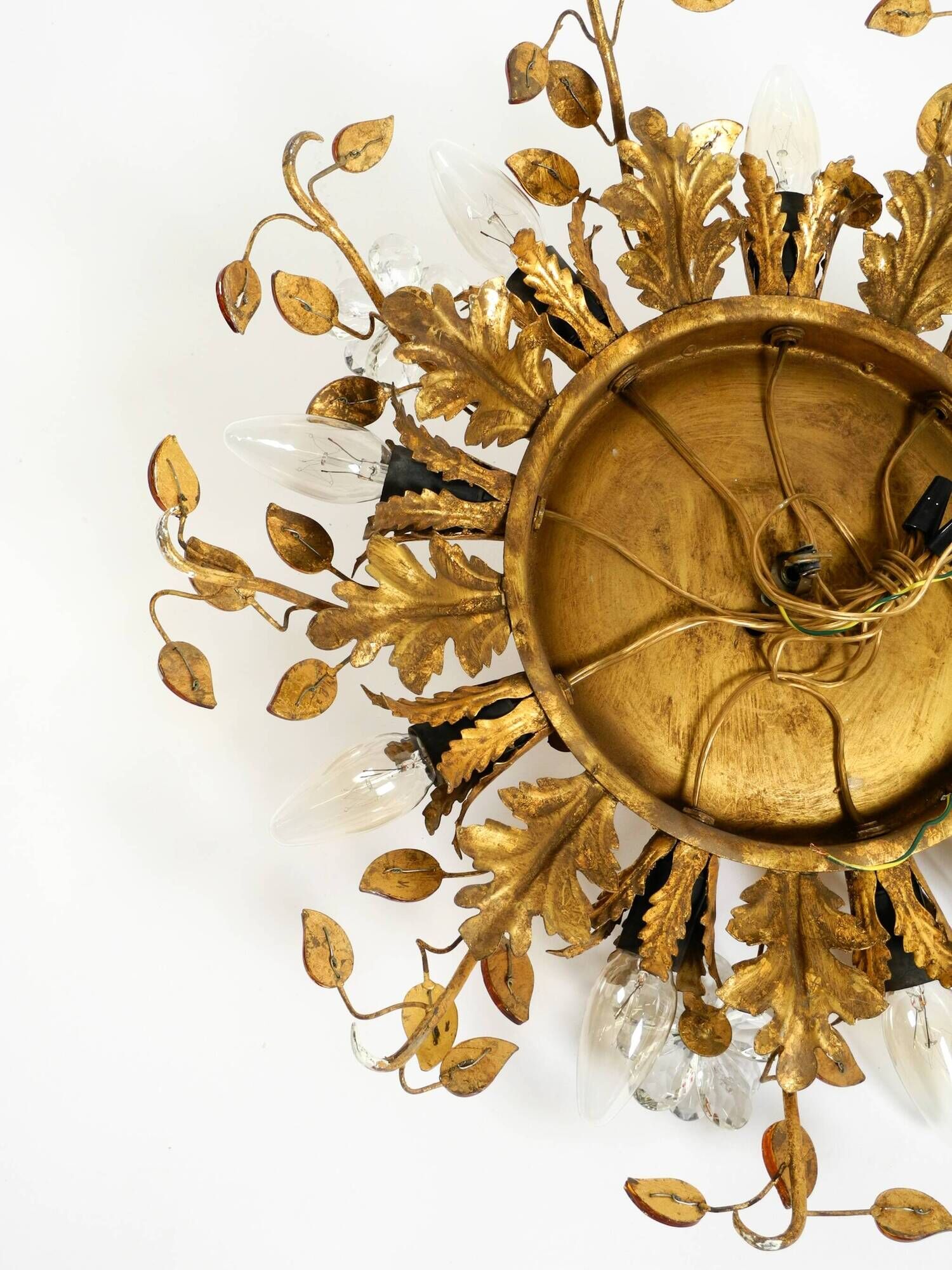 Large gilt Italian ceiling lamp from the 1960s by Banci Firenze with 9 sock