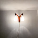 Danish teak and opaline wall lamp