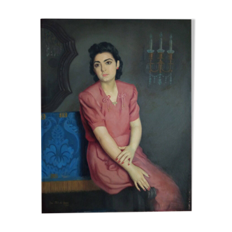 Peinture antique de portrait des années 1940 d’une belle femme