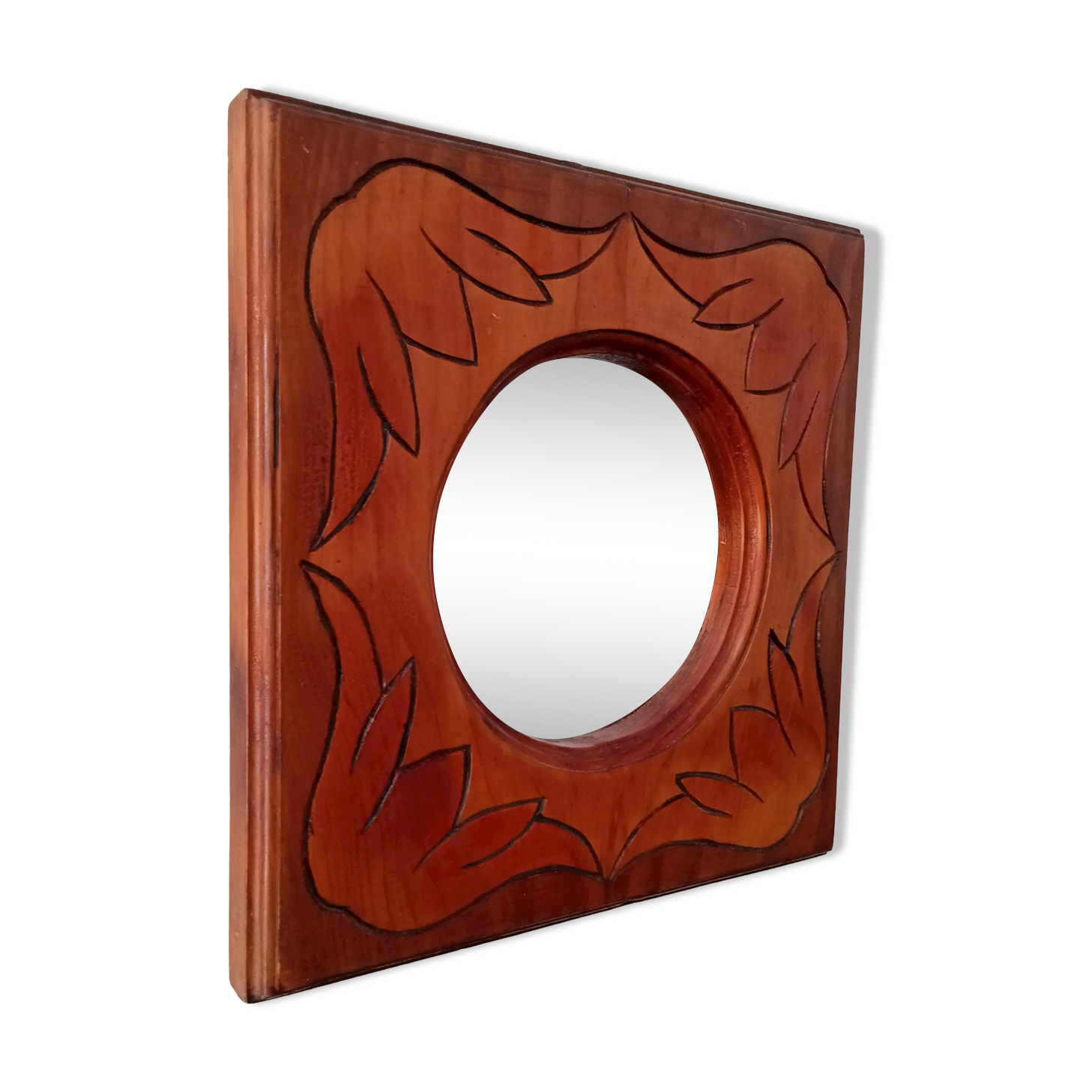 Vintage mirror in carved solid wood, 35 cm