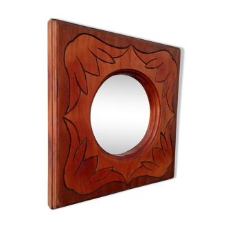 Vintage mirror in carved solid wood, 35 cm
