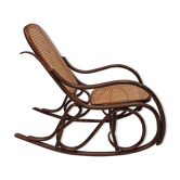 Vintage rocking chair for children in dark rattan and canework, rocking chair