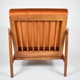 Fauteuil scandinave d'origine restauré, années 60, rouille, velours