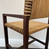 Brutalist armchair in wood and rope