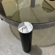 Vintage Italian design round coffee table in chrome and smoked glass.