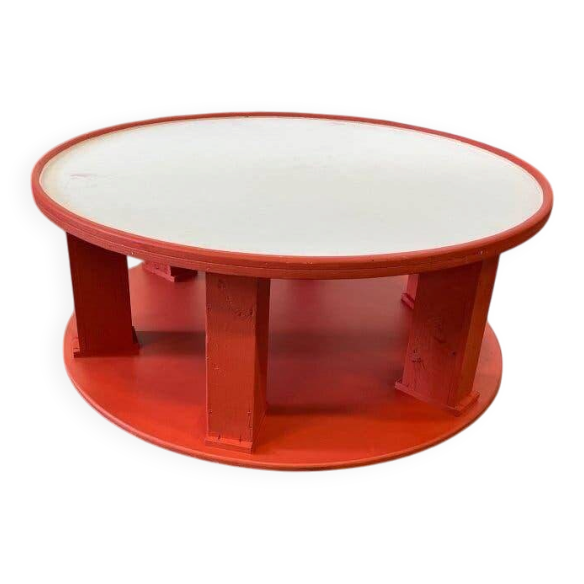 Large vintage round XL orange wooden coffee table / coffee table