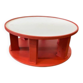 Grande table basse ronde vintage XL orange en bois / table basse