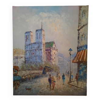 Huile sur toile scène parisienne 60/50