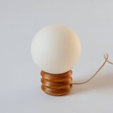 Small pine lamp with opaline ball lampshade, 70s/80s