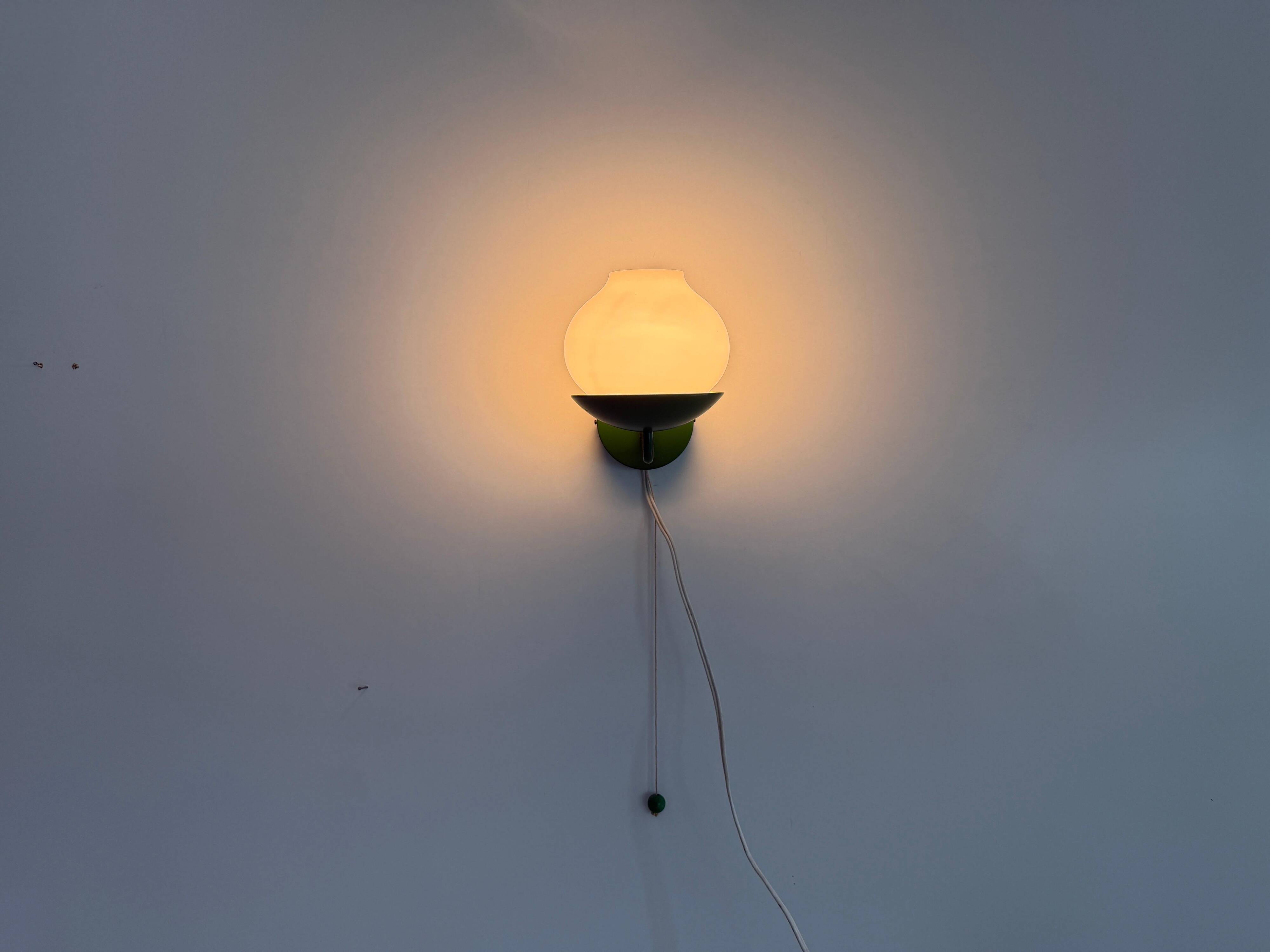 Mid-century green metal and opal glass wall sconce by N Leuchten, 1960s, Germany