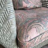 Mint Green Wicker Lounge Chair with Pastel Cotton Cushions — 1980s Coastal Revival