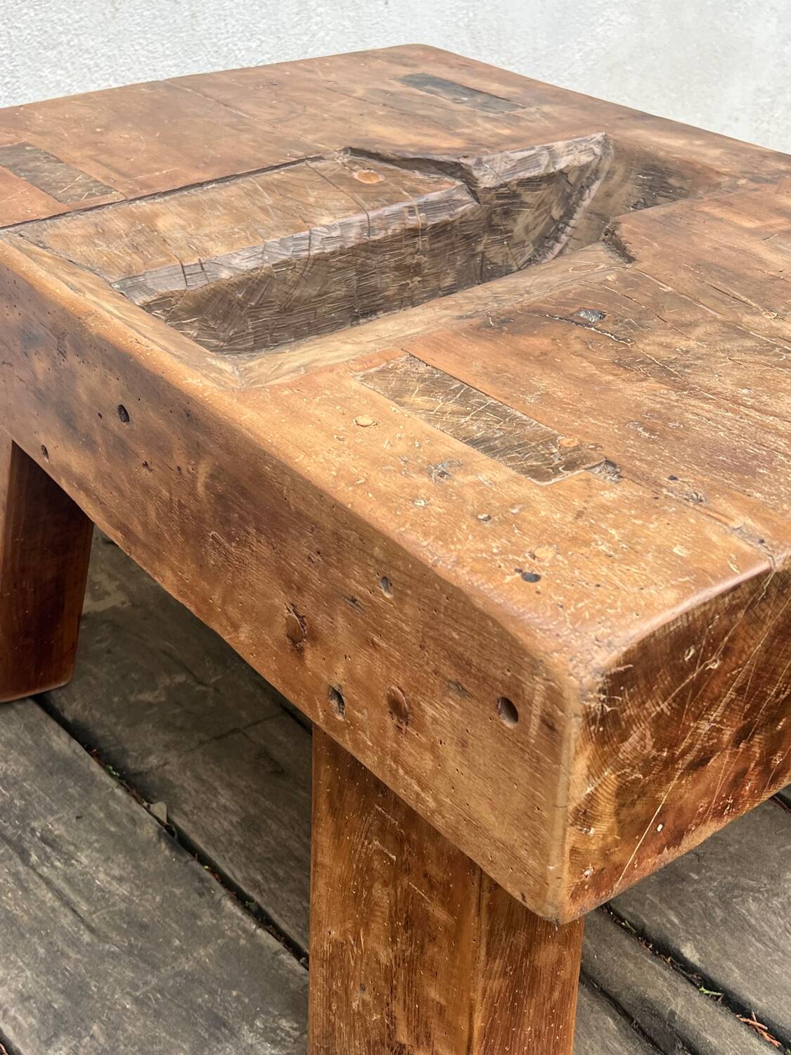 Brutalist coffee table made of solid wood