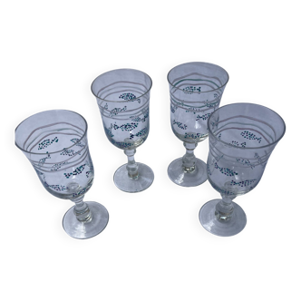 Lot de 4 verres à vin/eau motif poissons peint à la main