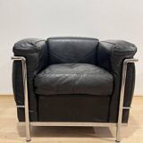 Black Leather LC2 Club Chair with Chromed Frame by Le Corbusier for Cassina, 1965