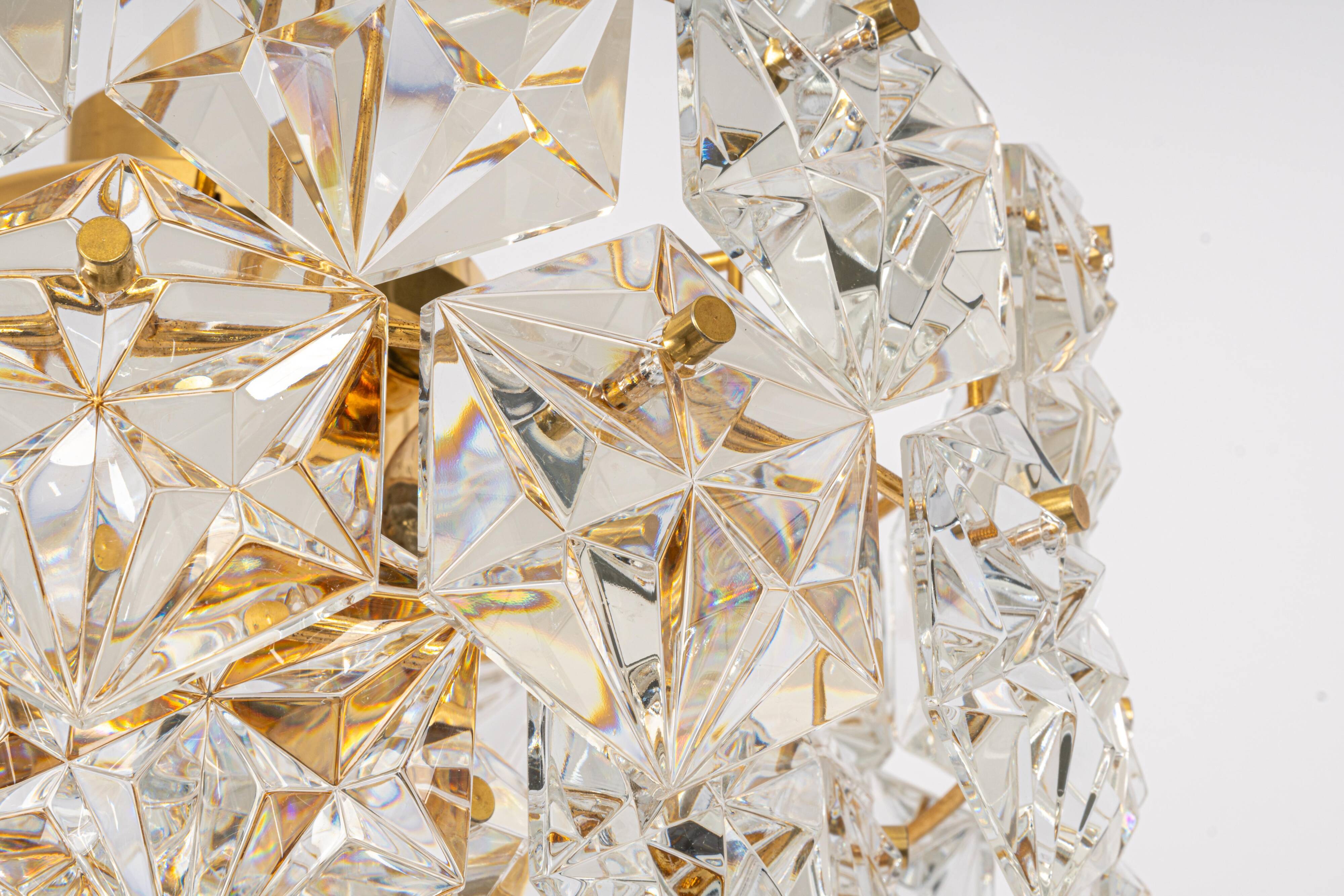 Small chandelier, brass and crystal glass by Kinkeldey, Germany, 1970s.