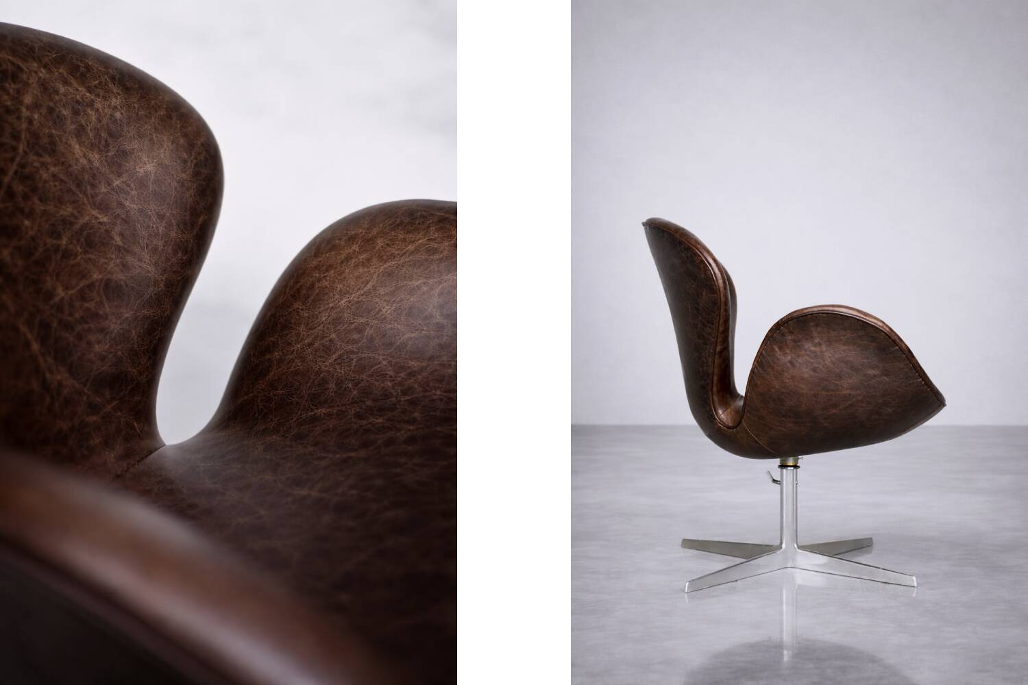 Vintage Mid-Century Modern Danish Brown Leather Swan Chair by Arne Jacobsen