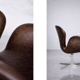 Vintage Mid-Century Modern Danish Brown Leather Swan Chair by Arne Jacobsen