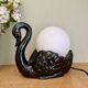 Vintage lamp, black ceramic swan and white opaline globe