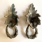 Pair of bronze door knockers - Empire lion head handles