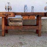 Ancien etabli de menuisier en bois massif fin xixeme