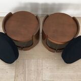 Italian midcentury walnut and fabric stools 1950s