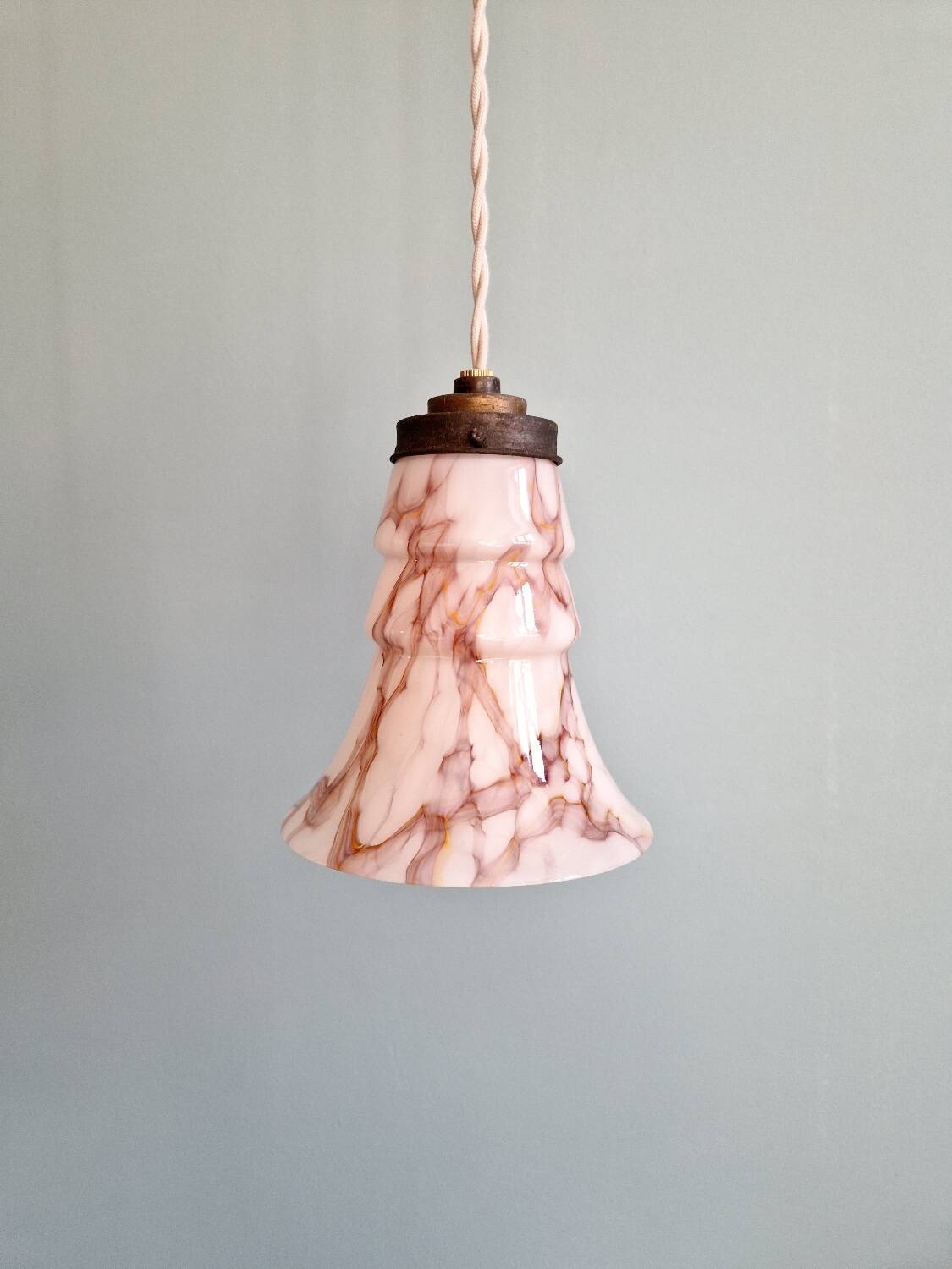 Art Deco pendant light in pink marbled opaline (4 available)