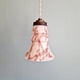 Art Deco pendant light in pink marbled opaline (4 available)