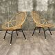 Pair of rattan and metal shell chairs, 1960