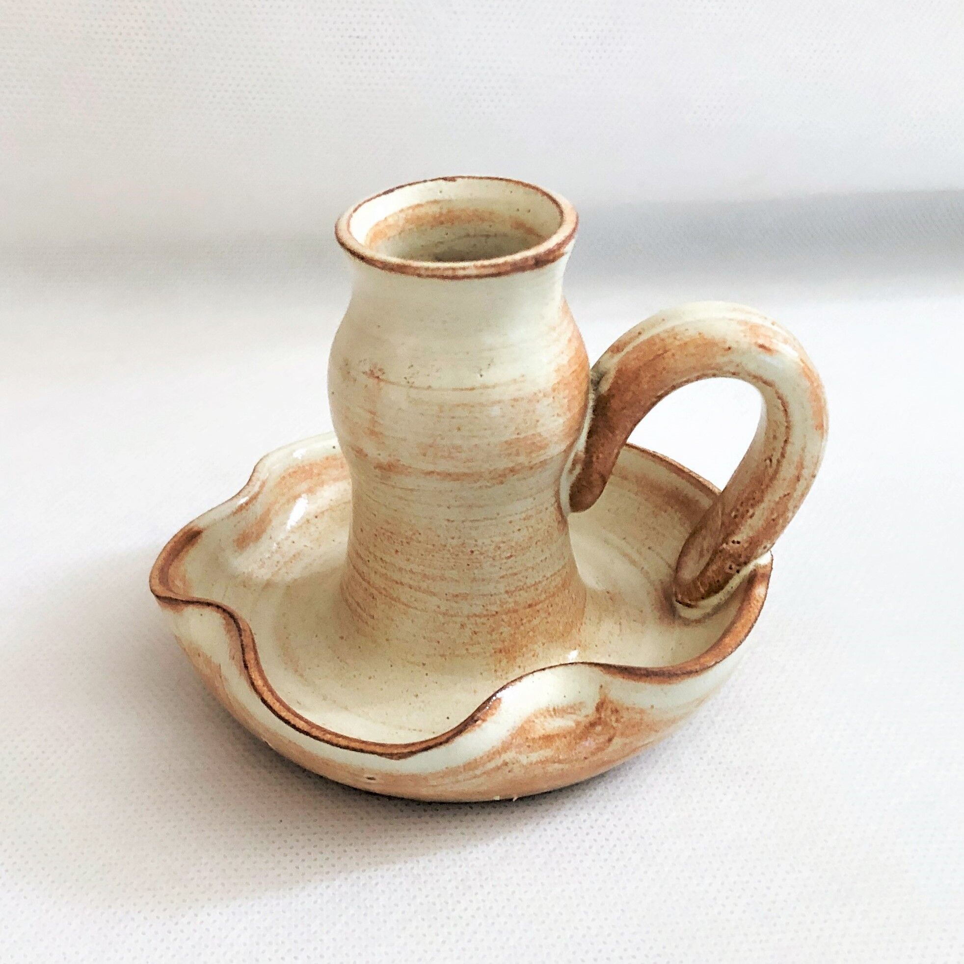 Handmade candle holder in vintage stoneware