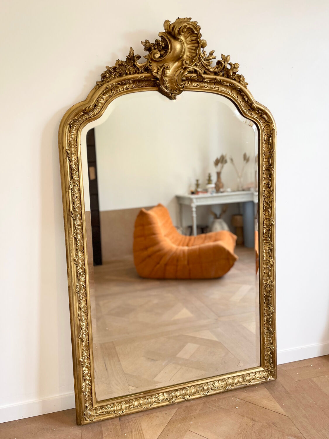 Large old Louis-Philippe shell mirror 165x97 cm