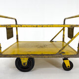 Vintage industrial coffee or side table on wheels