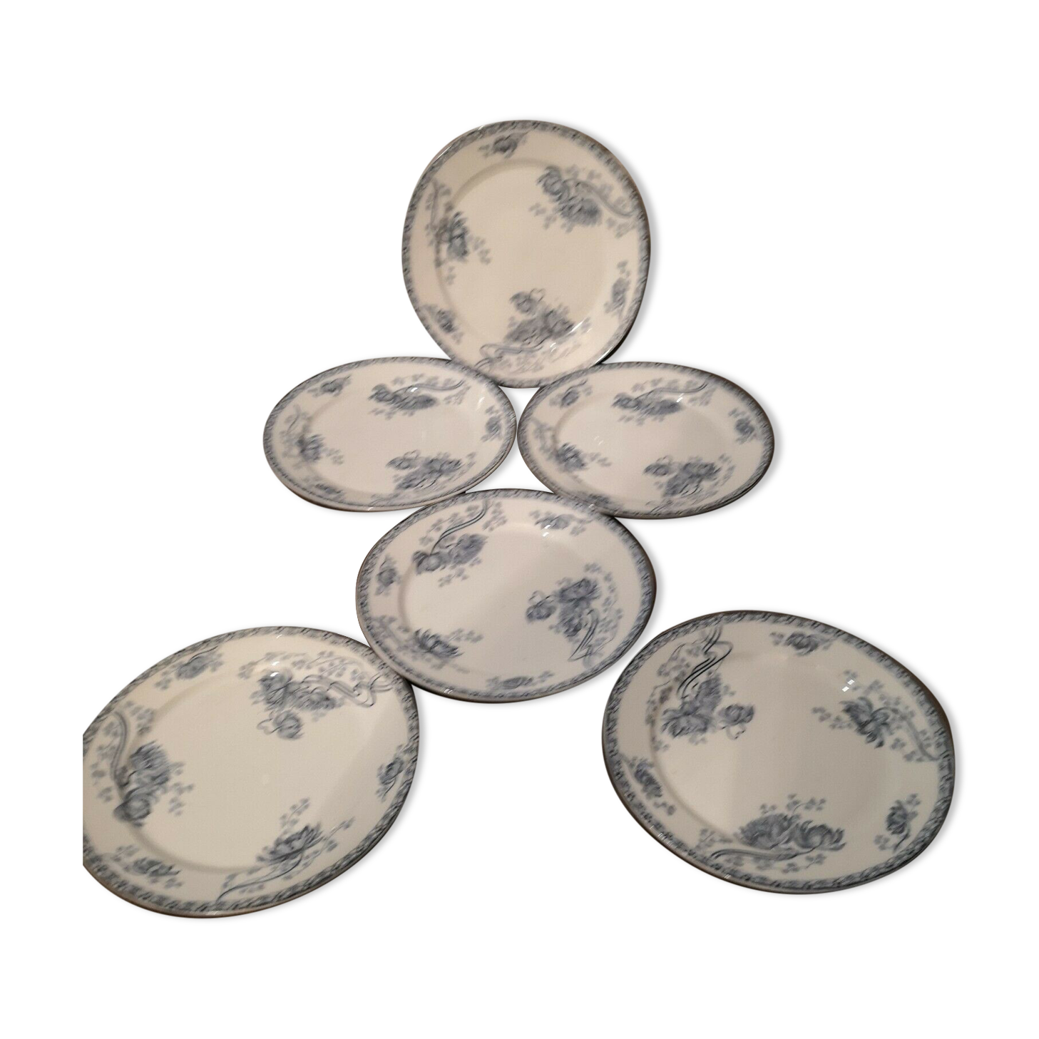 Série de 6 assiettes plates faïence Sarreguemines modèle Royat