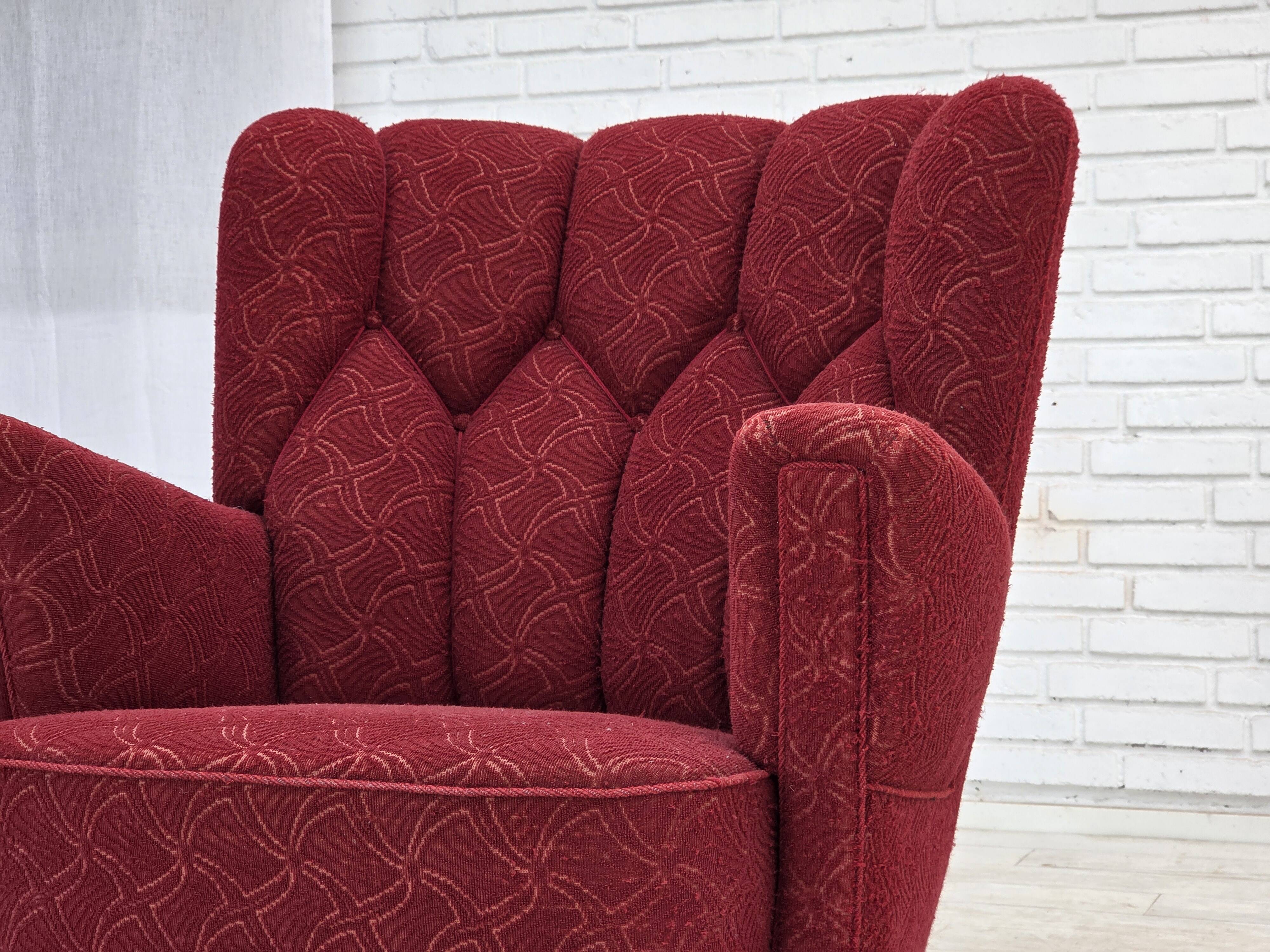 1960s, Danish armchair, original red furniture fabric.