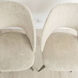Vintage barrel chair pair – boucle fabric and brass splayed legs