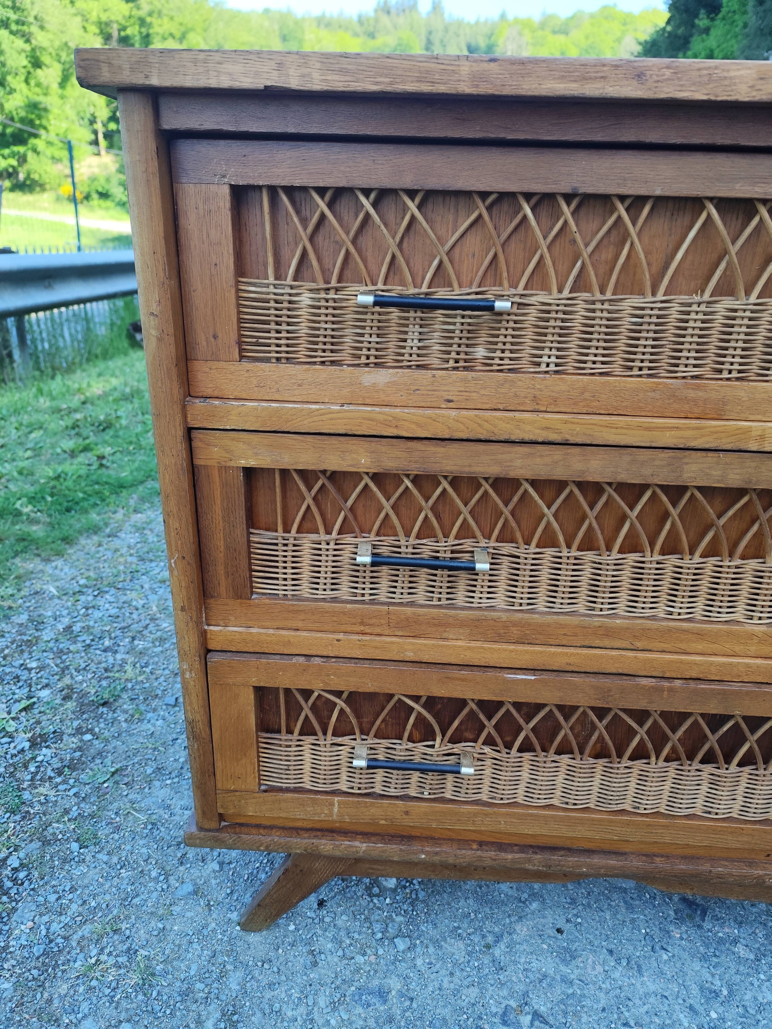 Vintage 4-drawer bamboo rattan chest of drawers