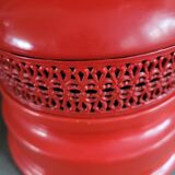 Vintage globe lamp with a metal base, perforated and lacquered in red.