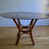 Table ronde rotin et verre