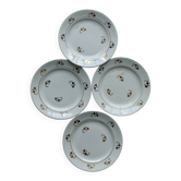 4 assiettes à dessert vintage faïence fine - Décor fleuri et liseré dorés