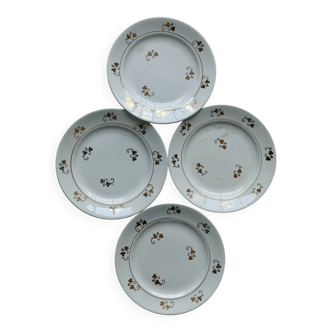 4 assiettes à dessert vintage faïence fine - Décor fleuri et liseré dorés