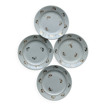 4 vintage fine earthenware dessert plates - Floral decoration and gold border