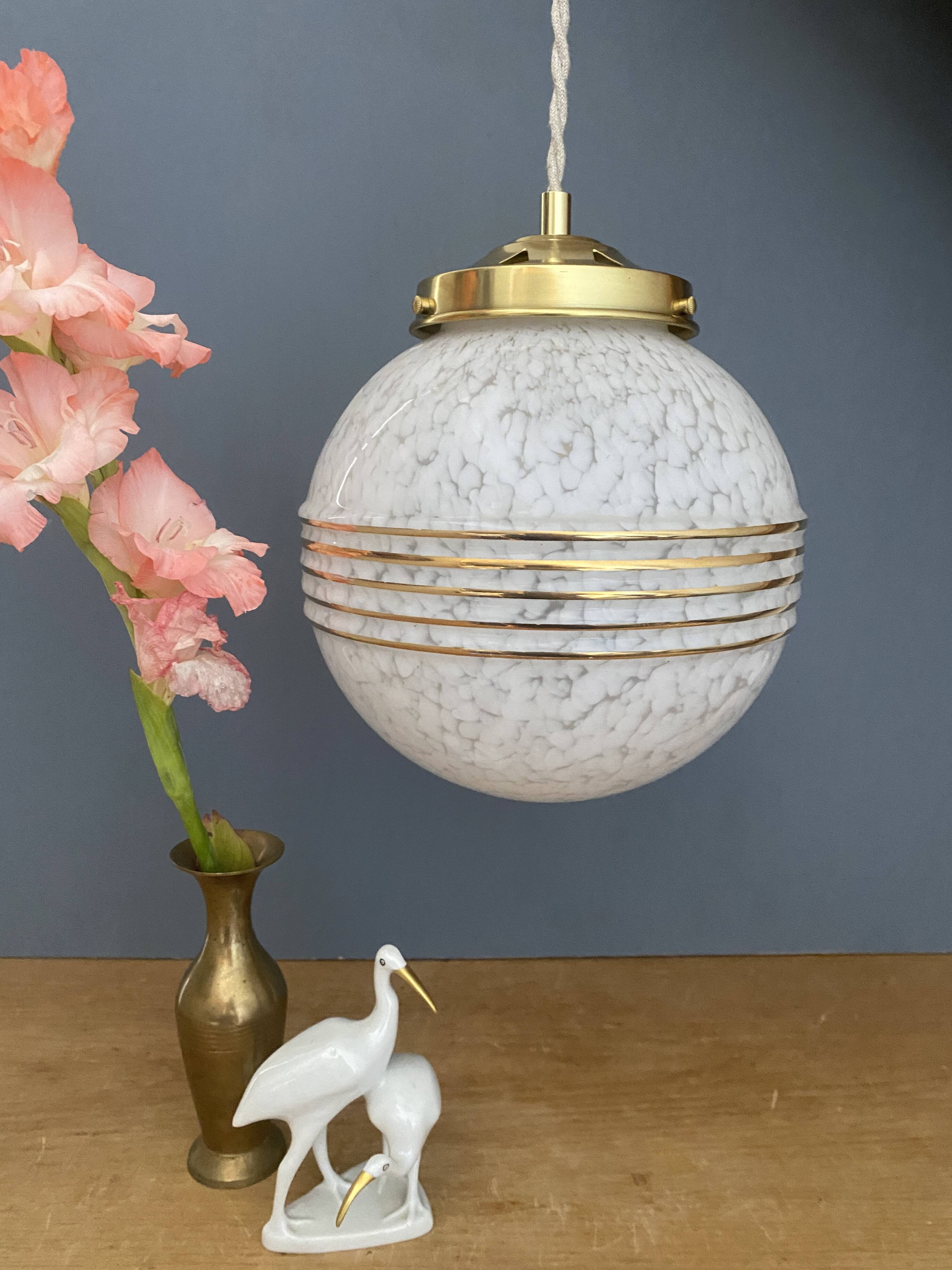 Vintage white Clichy glass globe pendant light