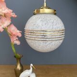 Vintage white Clichy glass globe pendant light