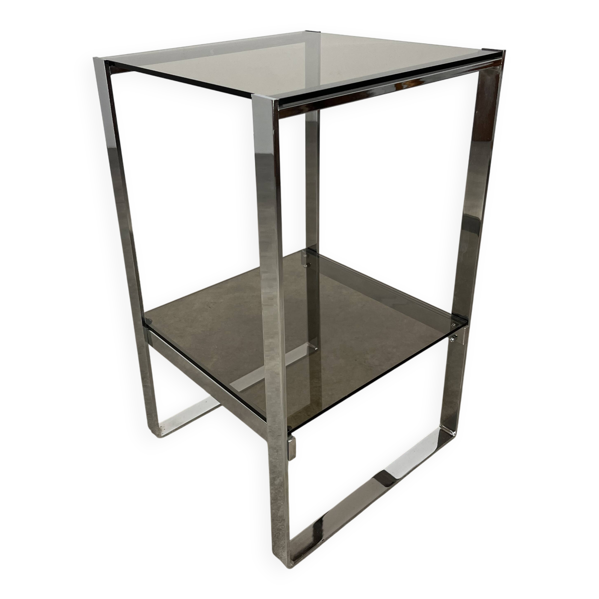 Chrome metal and smoked glass side table, 70s, side table