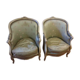 Set de 2 fauteuils bergère basse époque Louis XV