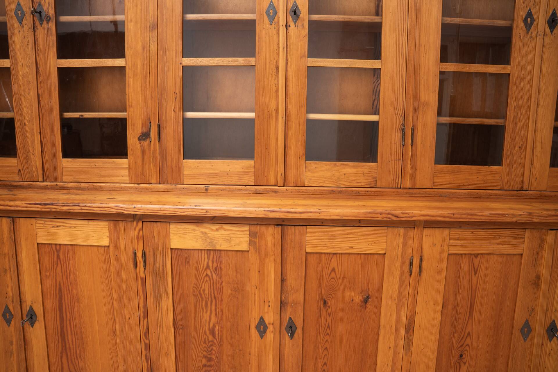 Monumental Pine School Library Bookcase from Warsaw, Poland, 1920s