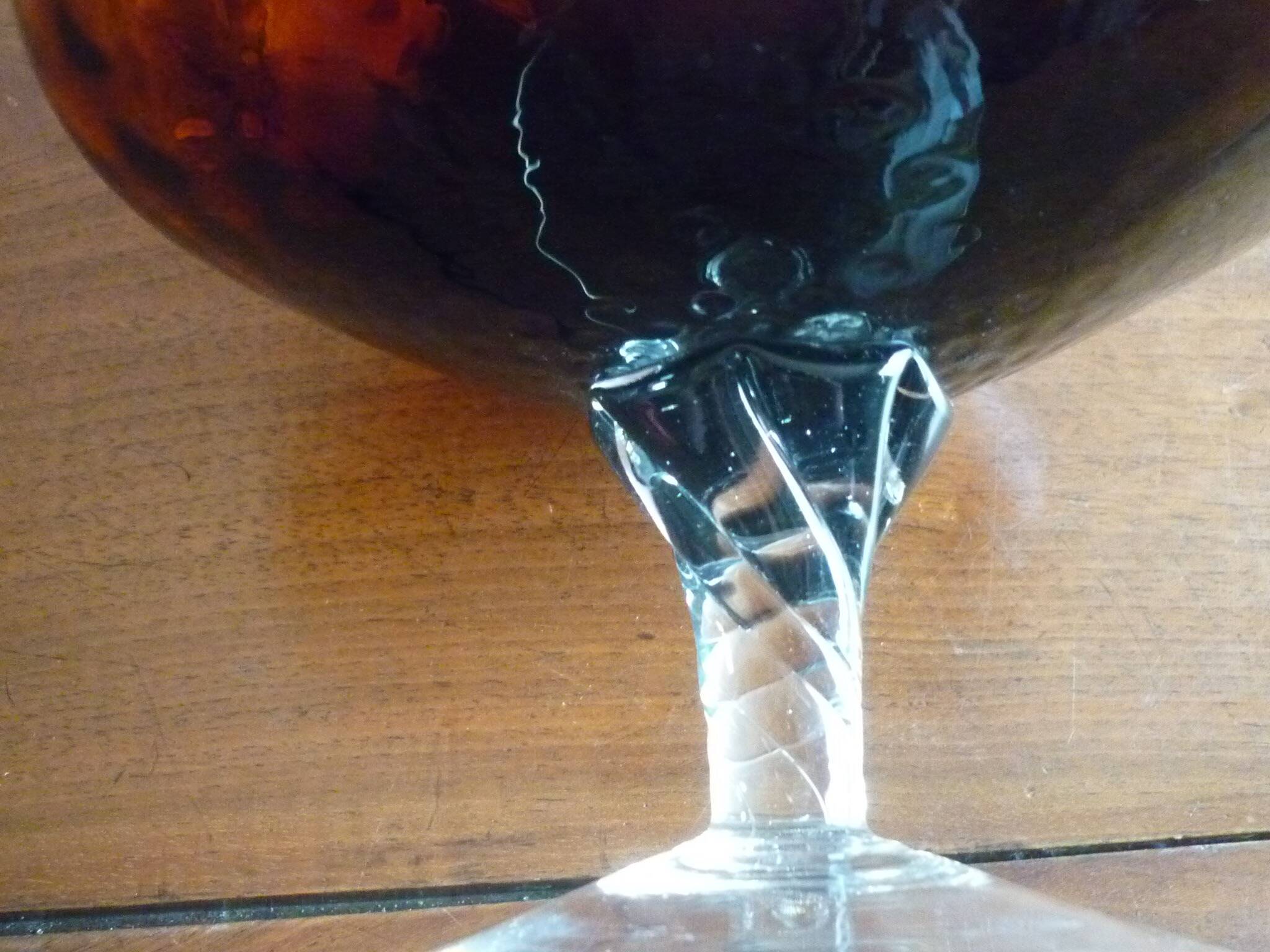 Vintage amber & clear glass footed vase