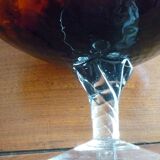 Vintage amber & clear glass footed vase