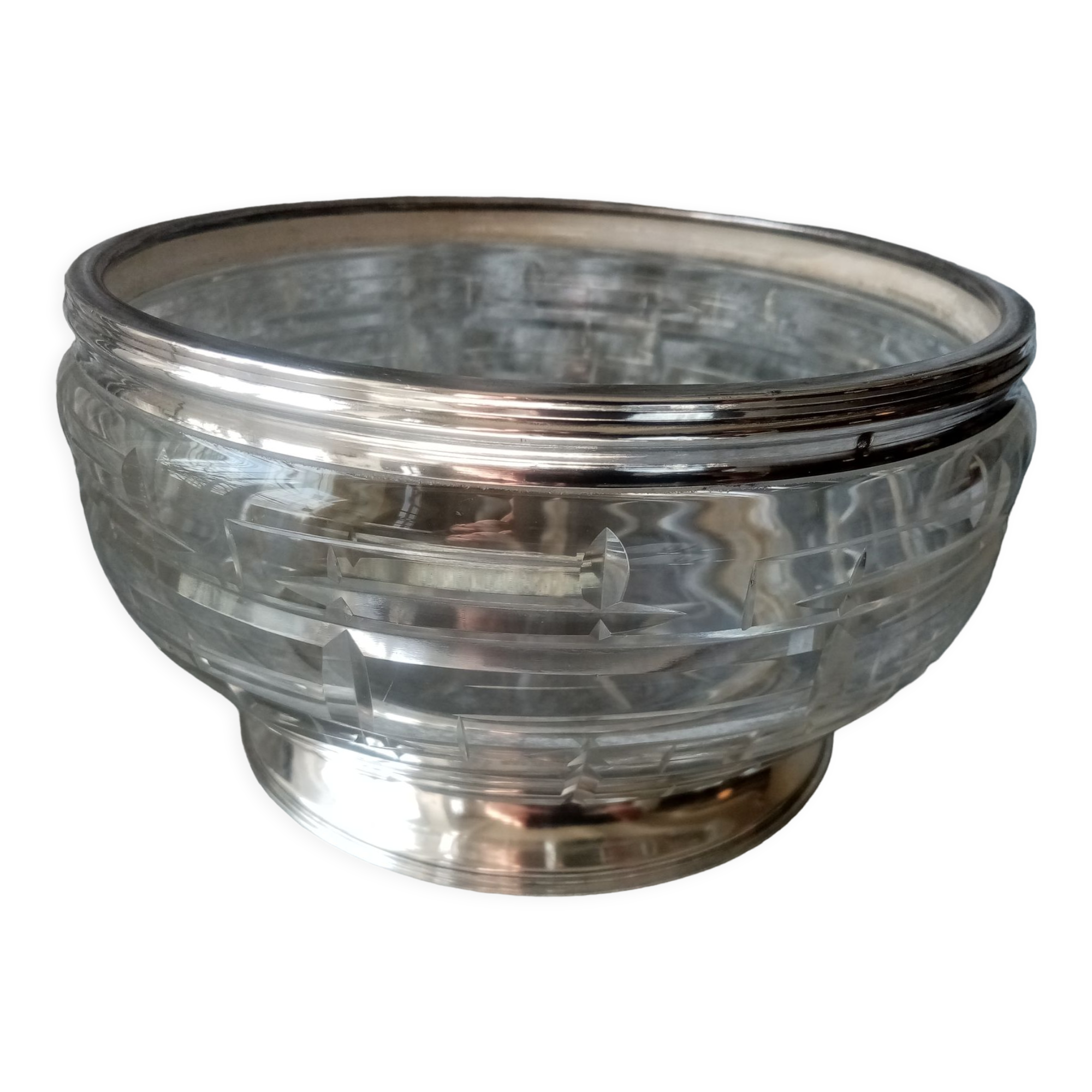 Crystal salad bowl cut and strapping and foot in solid silver poincon minerva