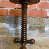 Sellette table appoint brutaliste bois tourné pieds tripodes