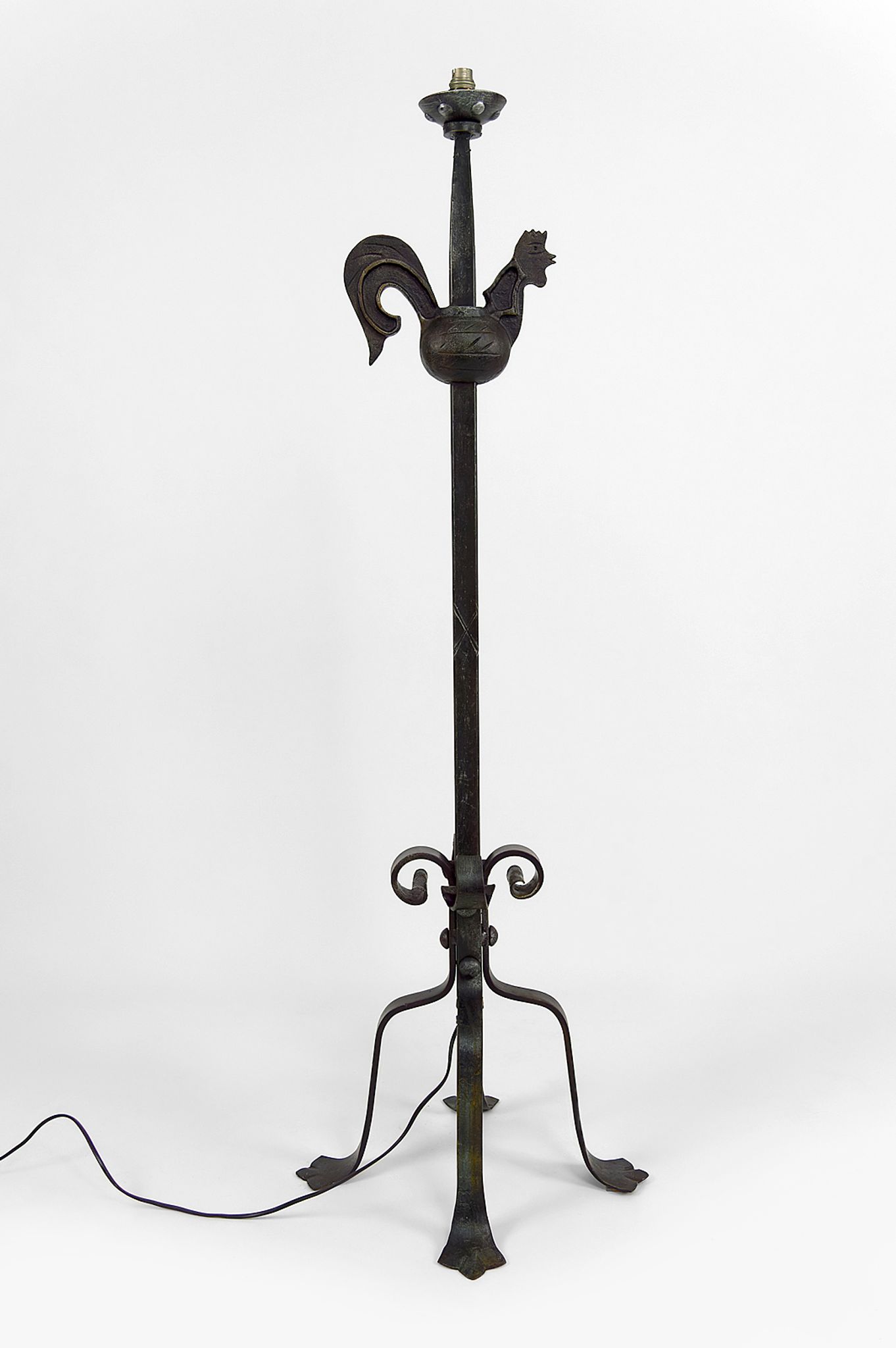 Floor lamp with wrought iron rooster by Jean Touret for the Ateliers Marolles, circa 1950